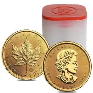 Gold Maple Leaf 1ozt Tube med 10 stk ulike år